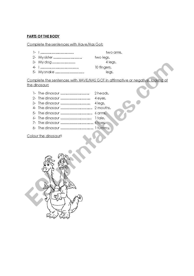 Parts of the body worksheet