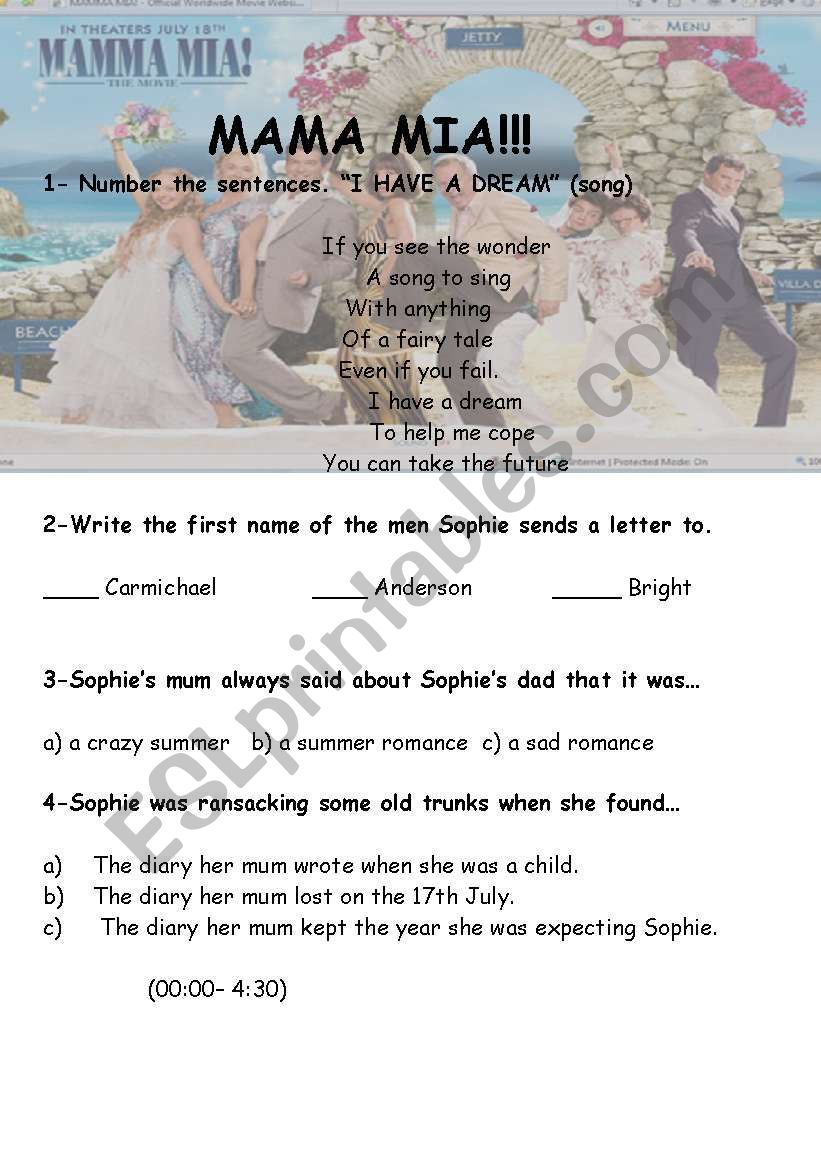 Mama mia!!! - 1 worksheet