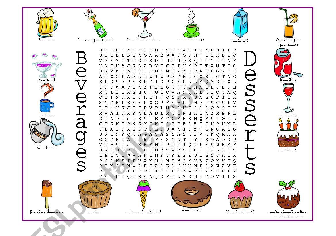 Beverages and Desserts worksheet