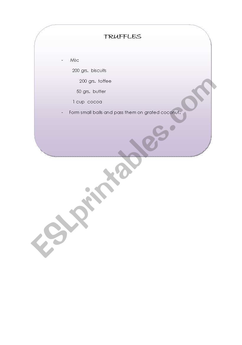 receipe - truffles worksheet