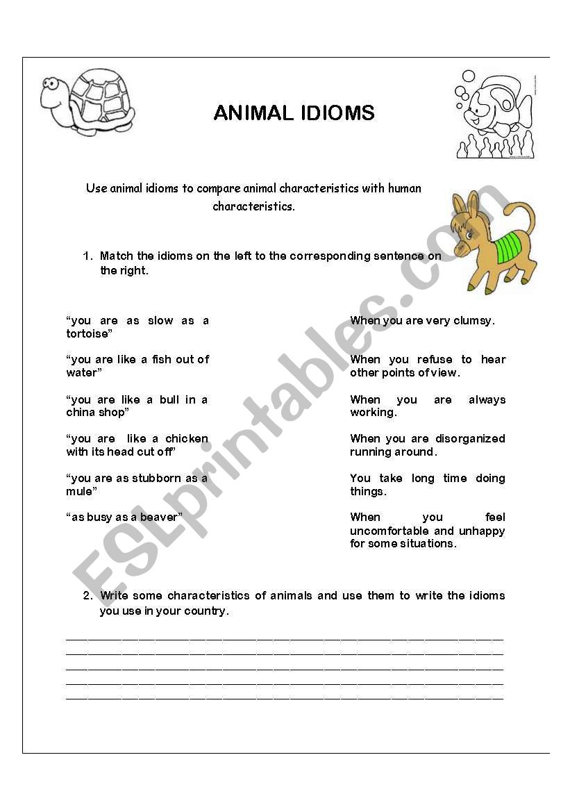 animal idioms worksheet