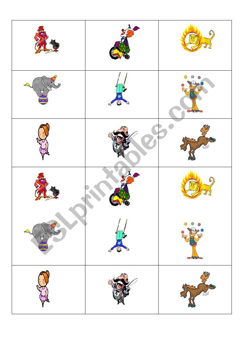 memory cards circus worksheet