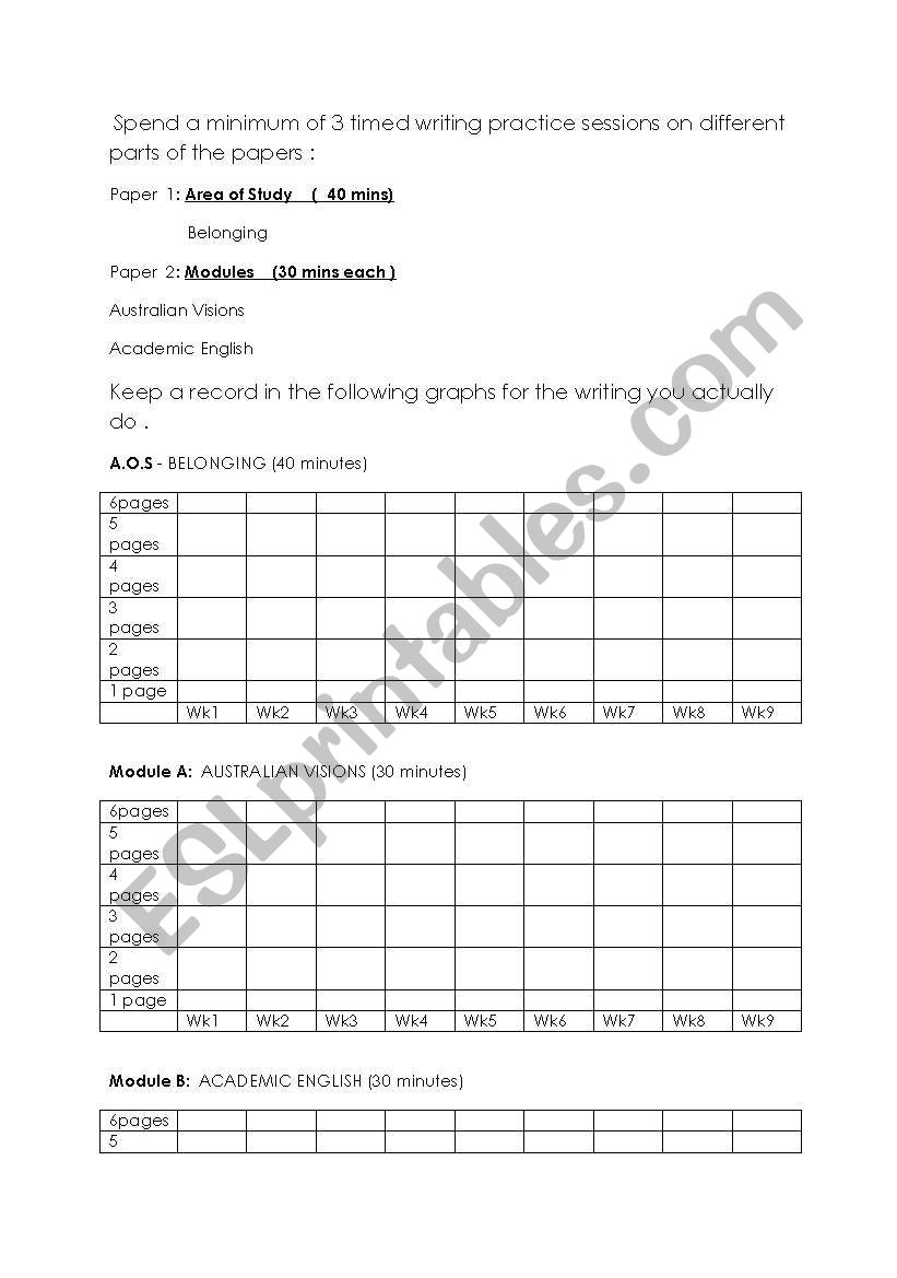 Study timetable worksheet