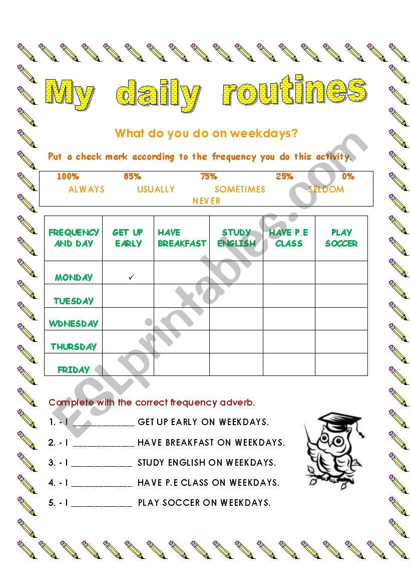 My daily routines worksheet