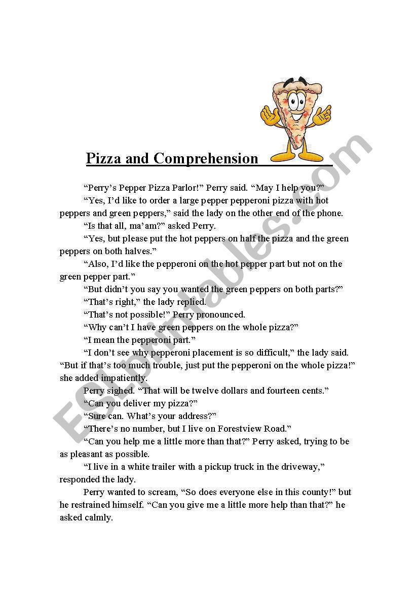 Pizza & Comprehension worksheet