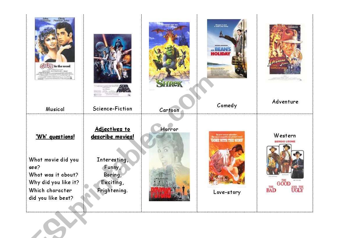 Film genres handout/flashcards