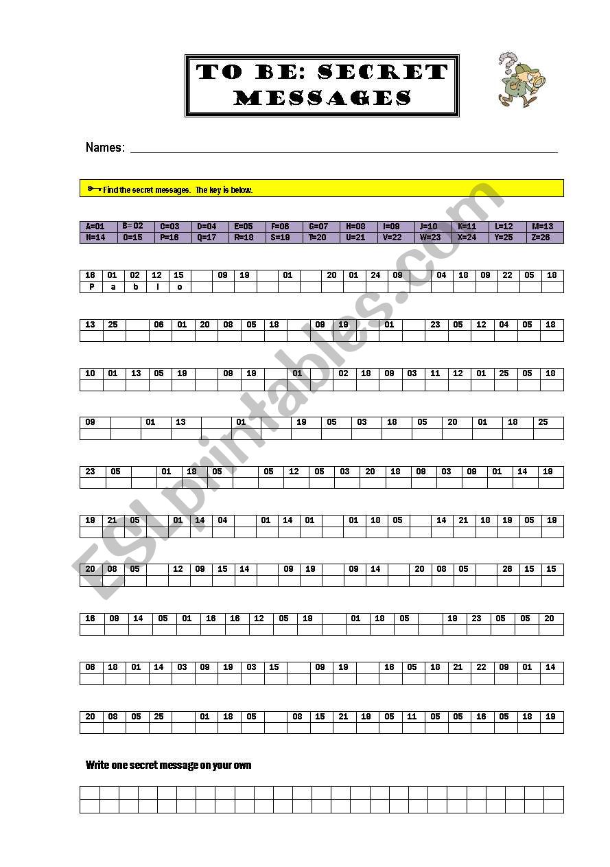 To Be: Secret messages worksheet