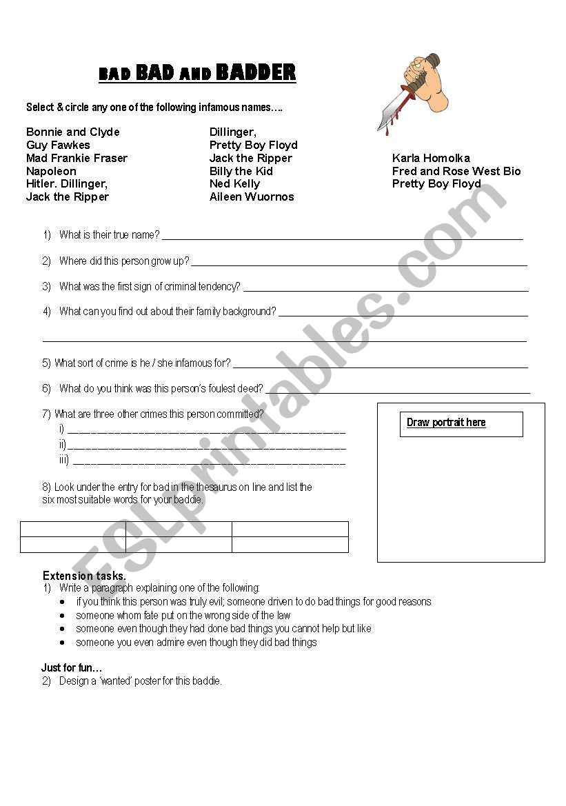 Bad, BAD and BADDER worksheet