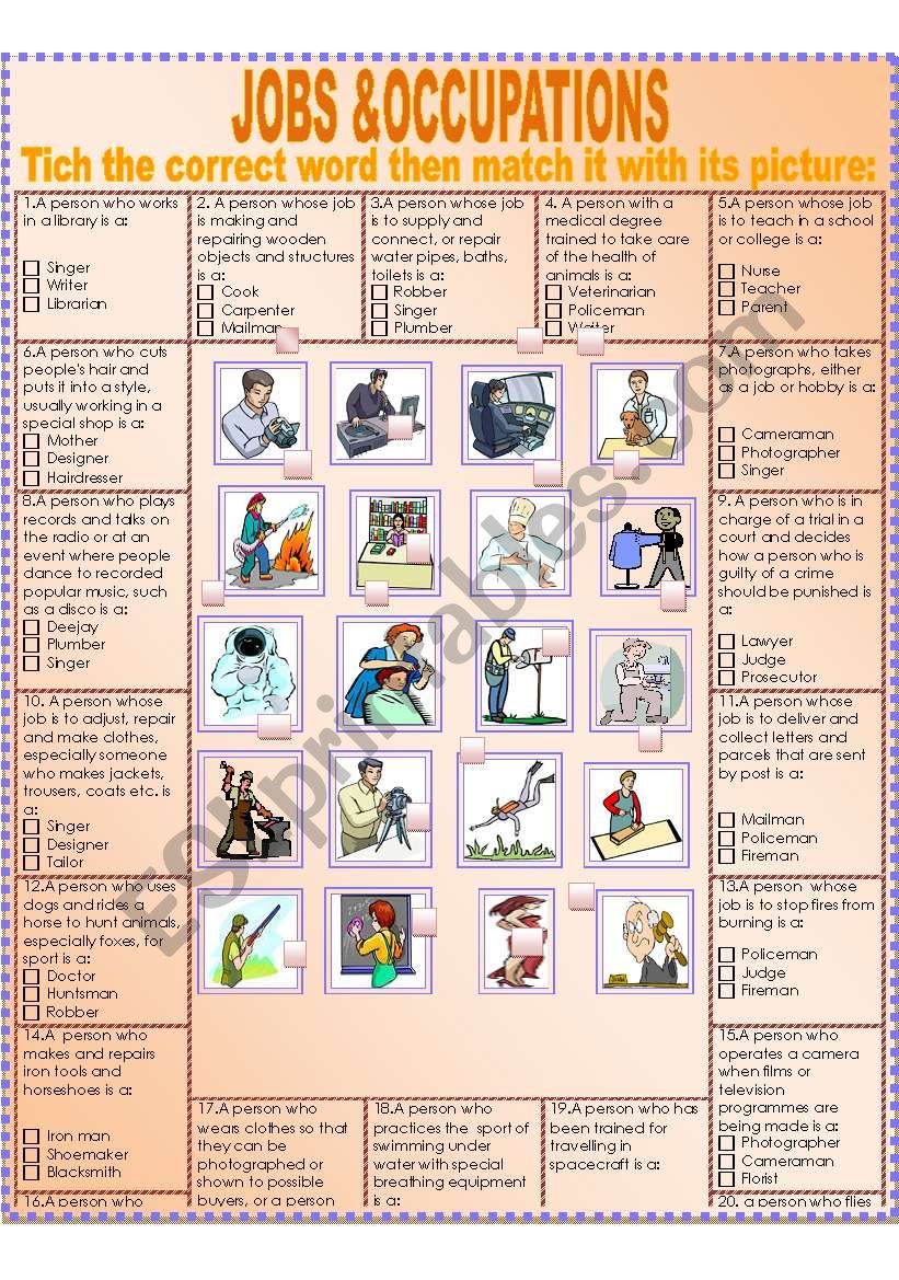 Jobs and Occupations worksheet