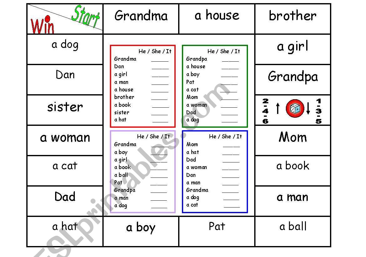 Game: pronouns-he/she/it worksheet