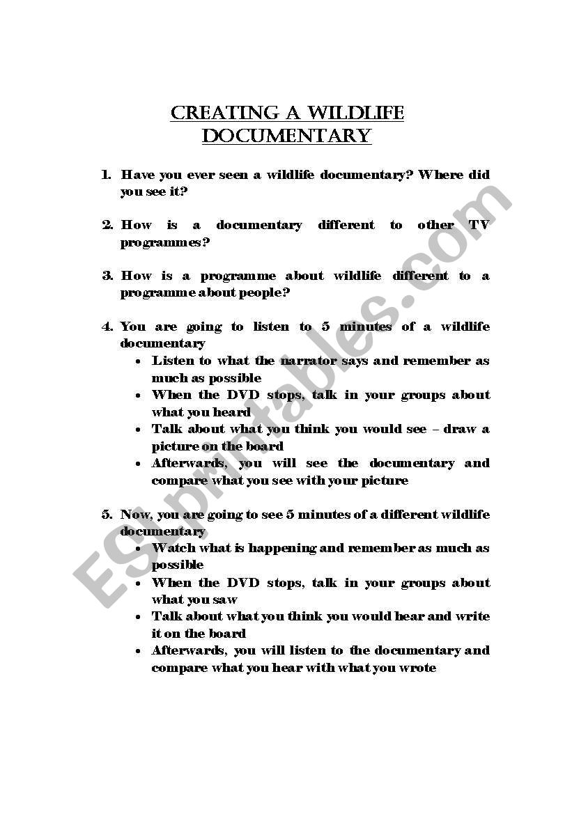 Wildlife documentary DVD lesson