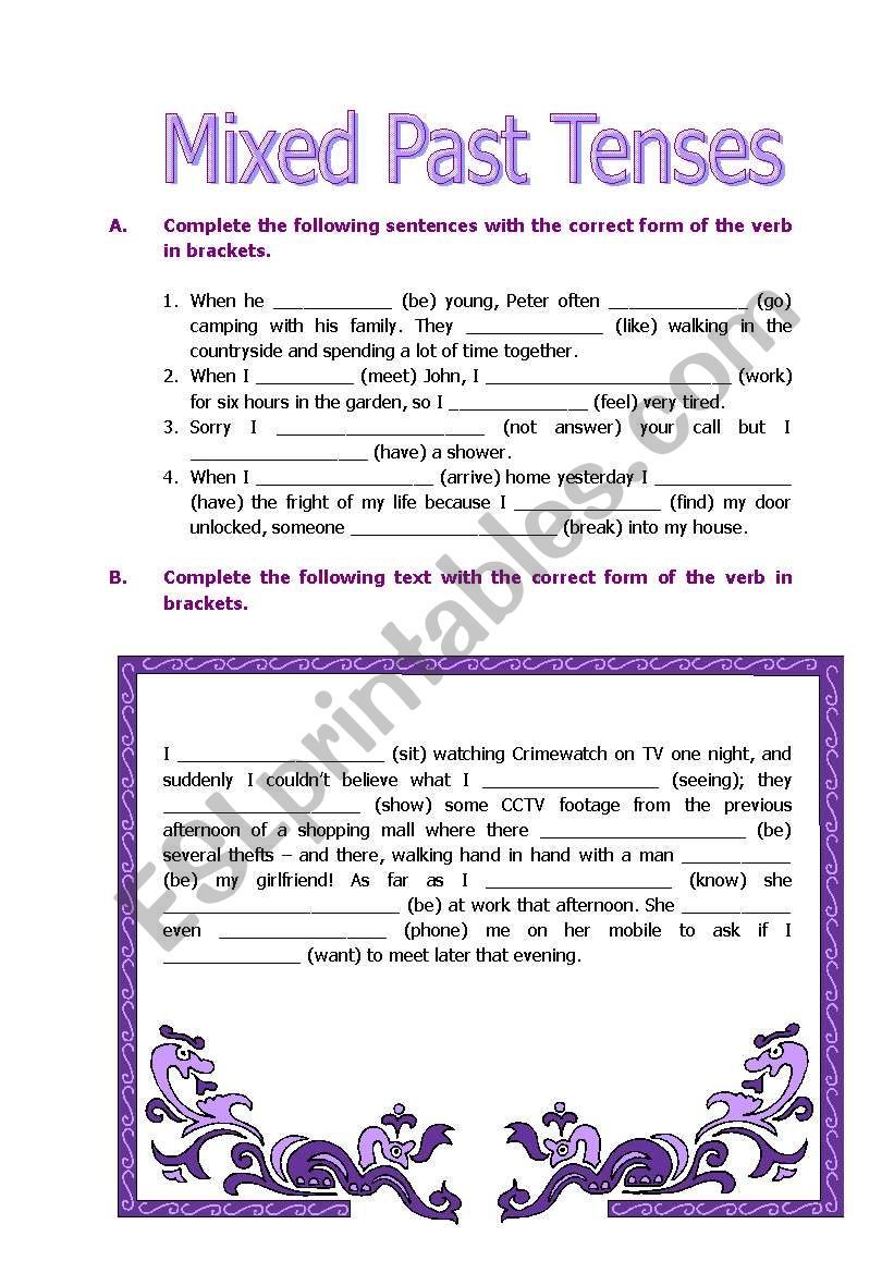 mixed past tenses worksheet