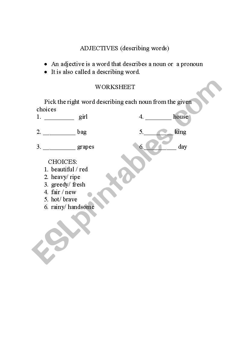 Adjectives worksheet