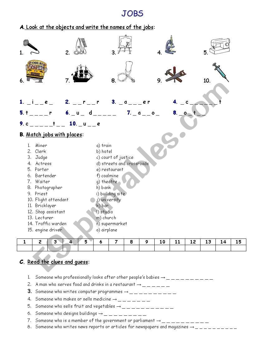 Jobs worksheet