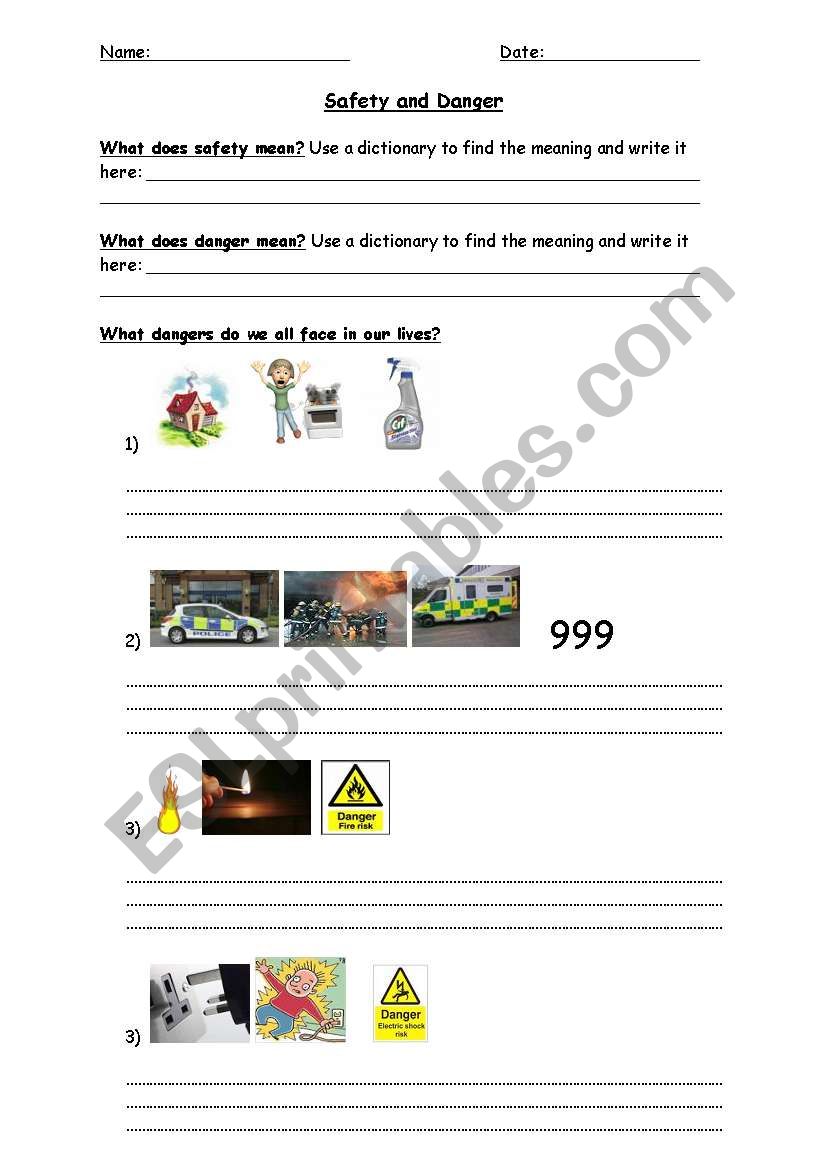 Safety and Danger worksheet