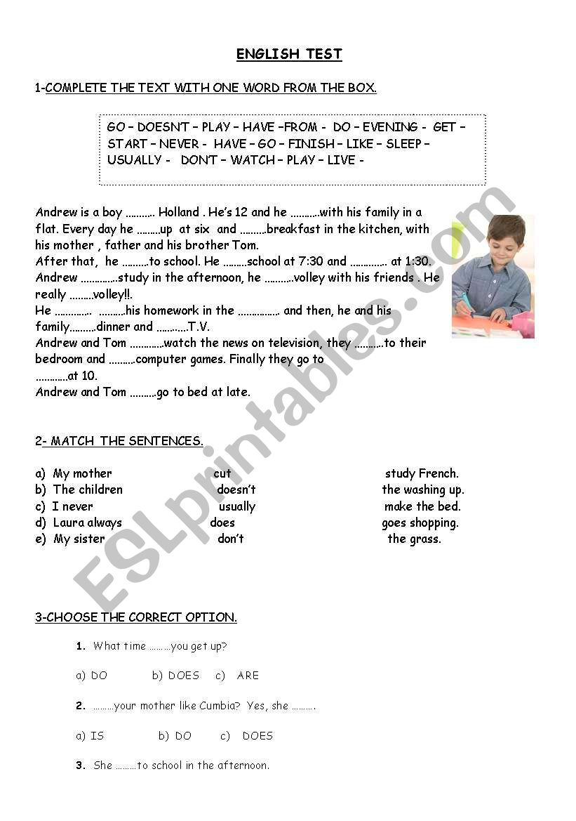 simple present test worksheet