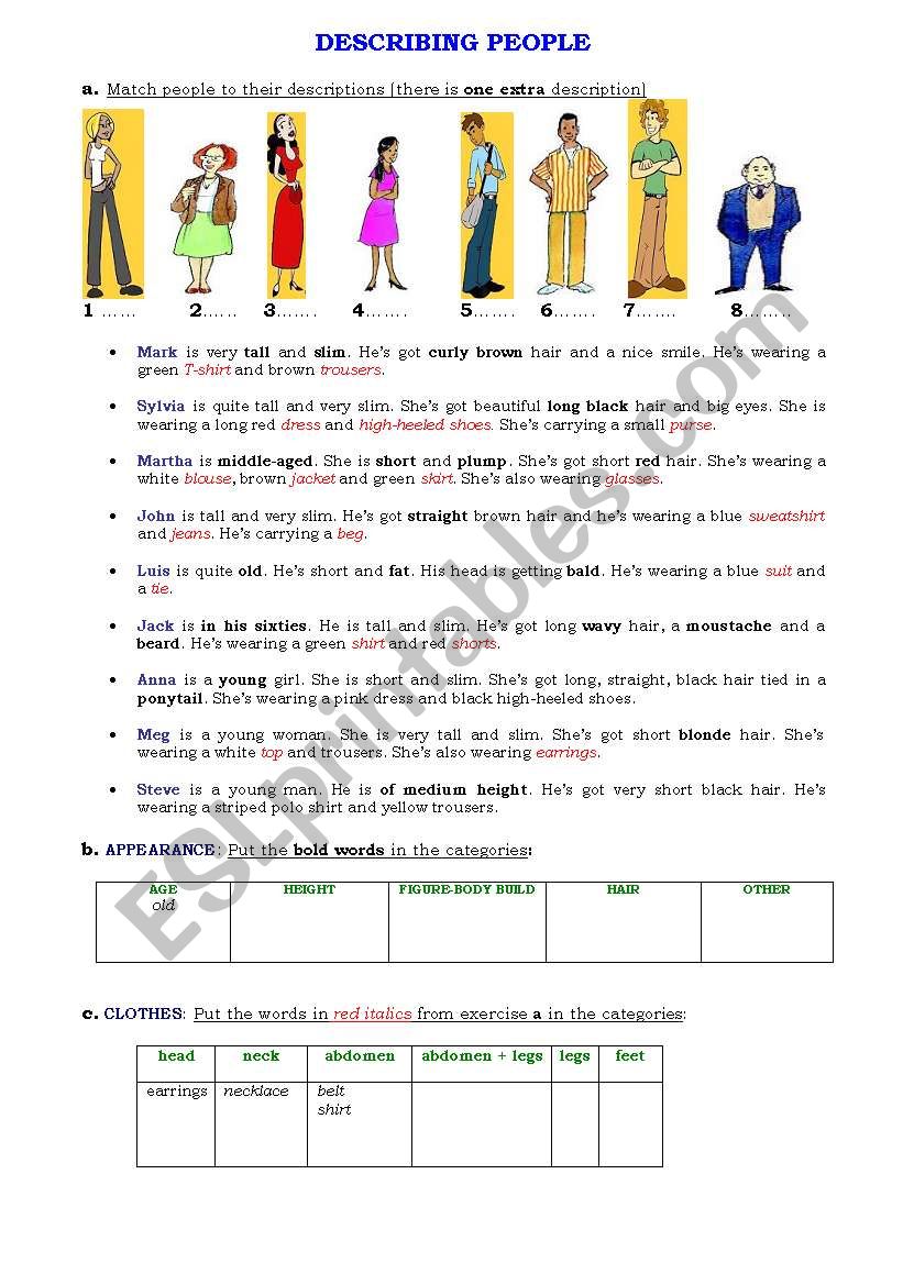Describing people worksheet