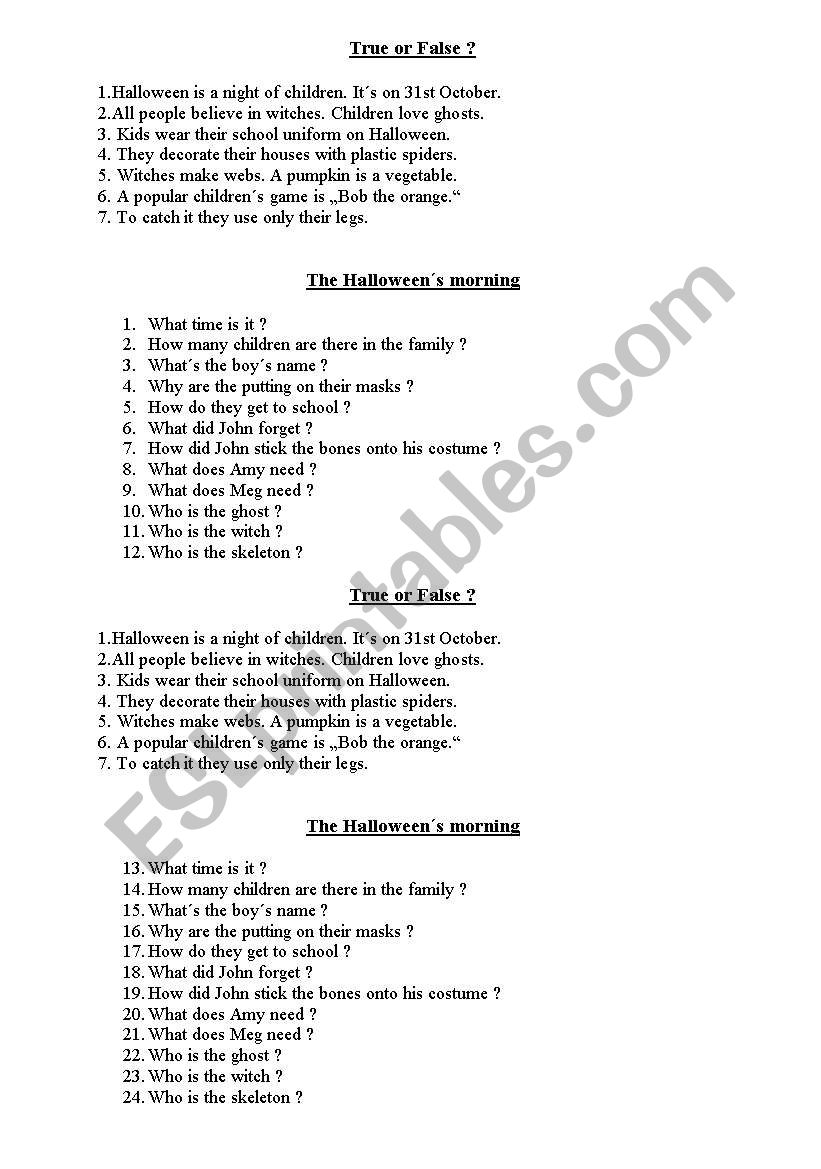 Halloween questions worksheet