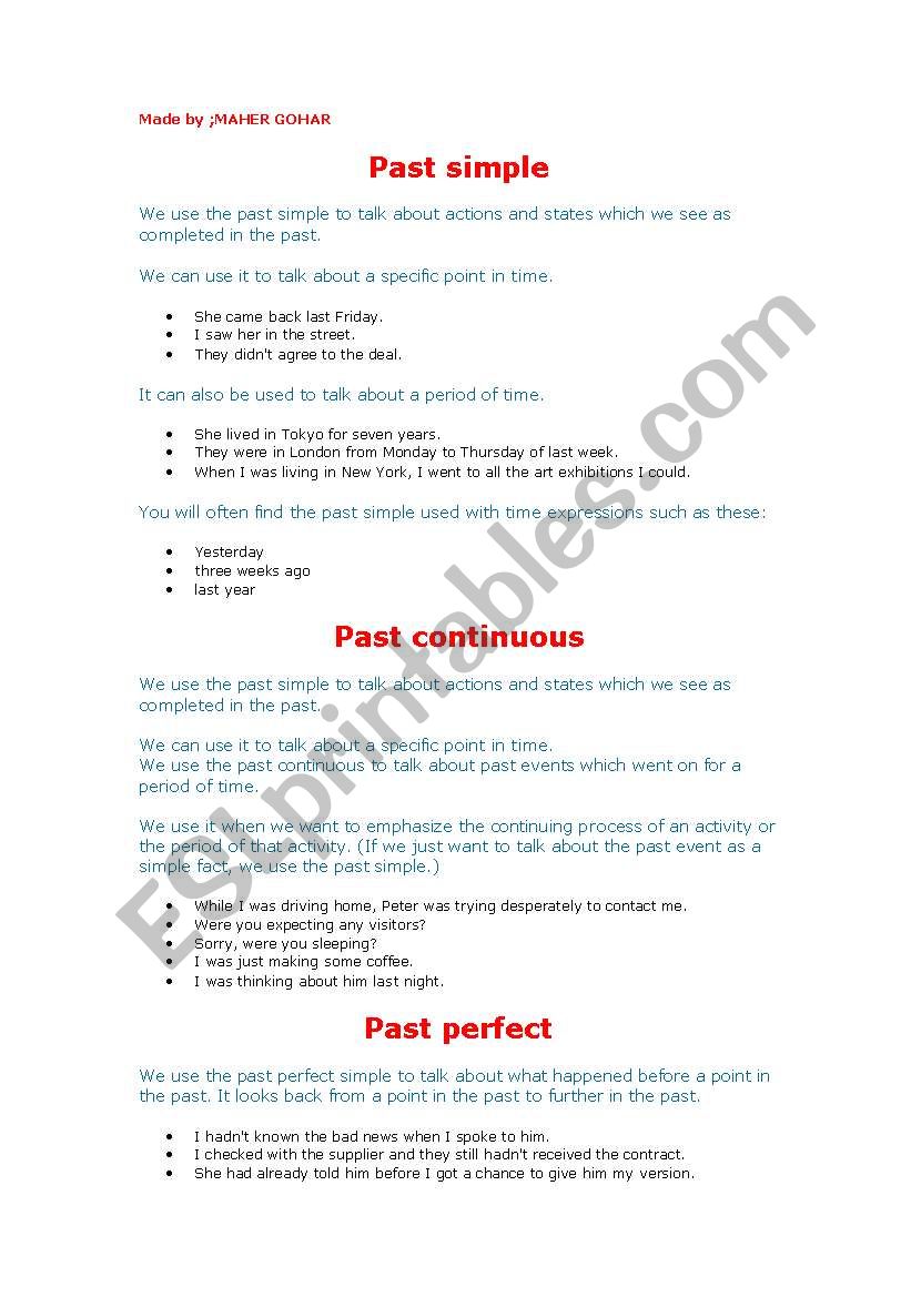types of tenses worksheet