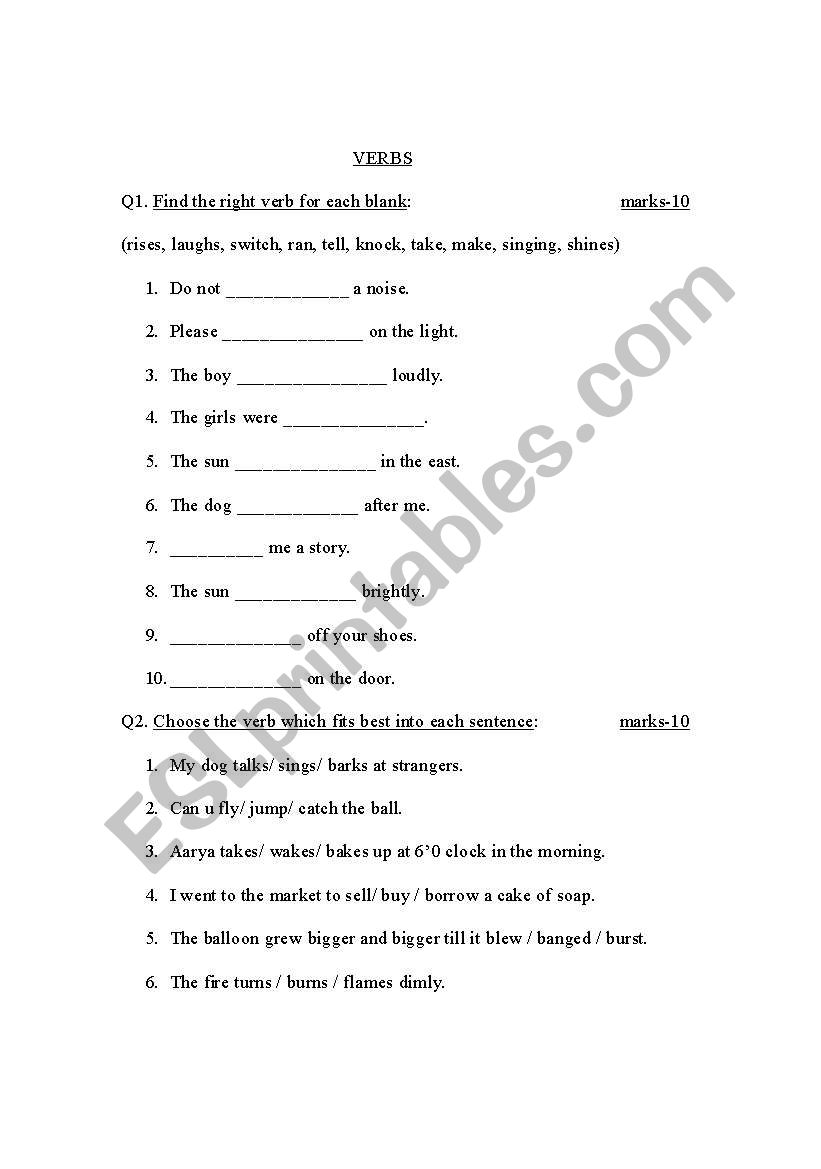 verbs worksheet