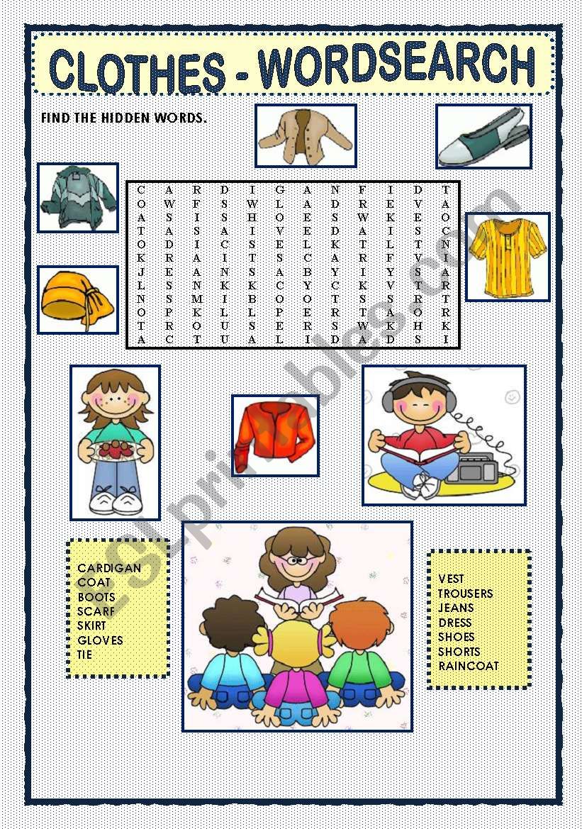 CLOTHES- WORDSEARCH worksheet