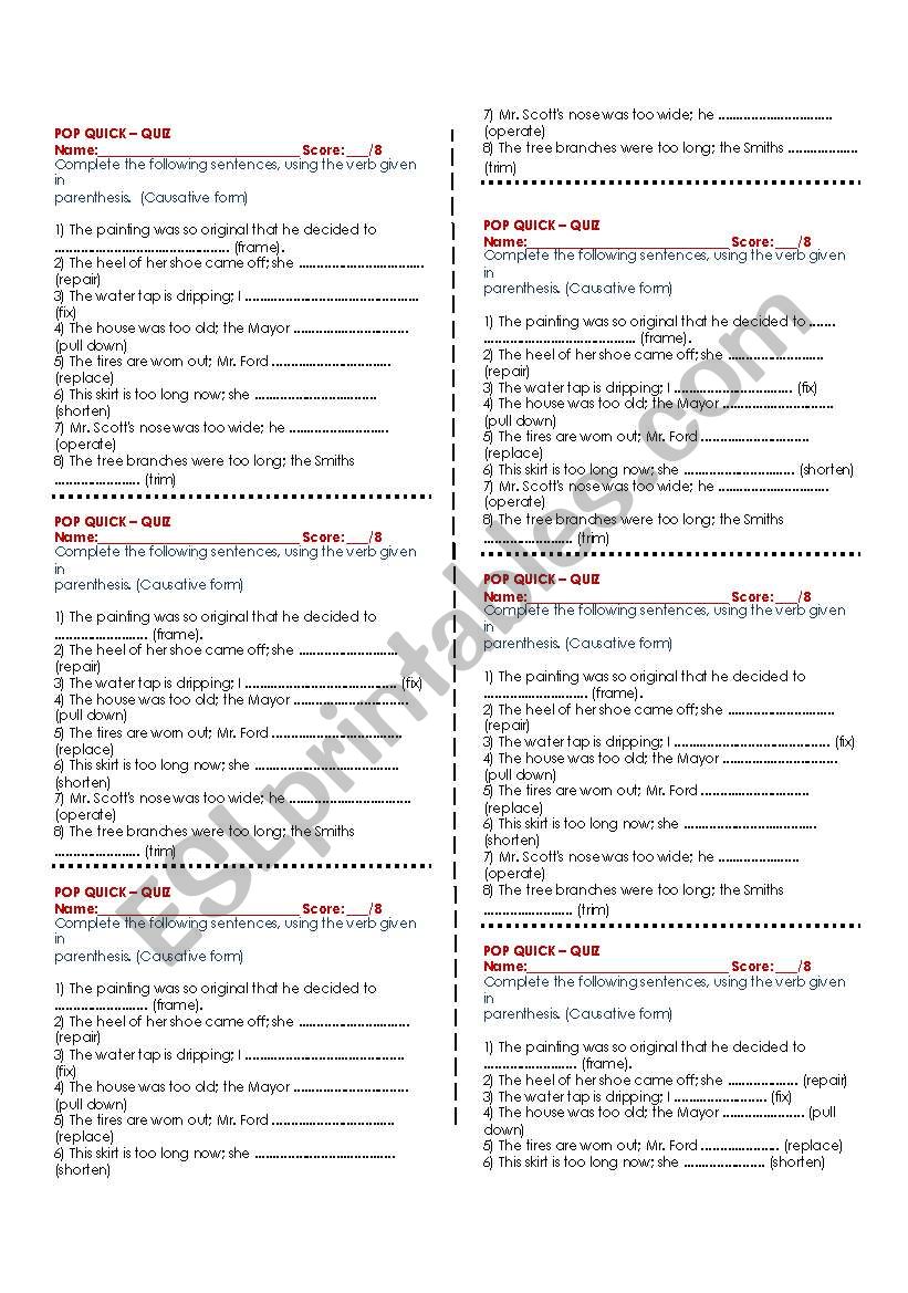 Pop quiz: Causative worksheet