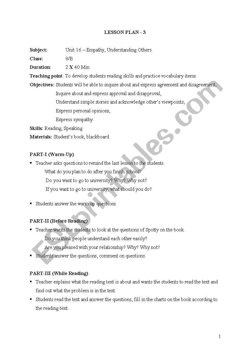 Lesson Plan 3 worksheet