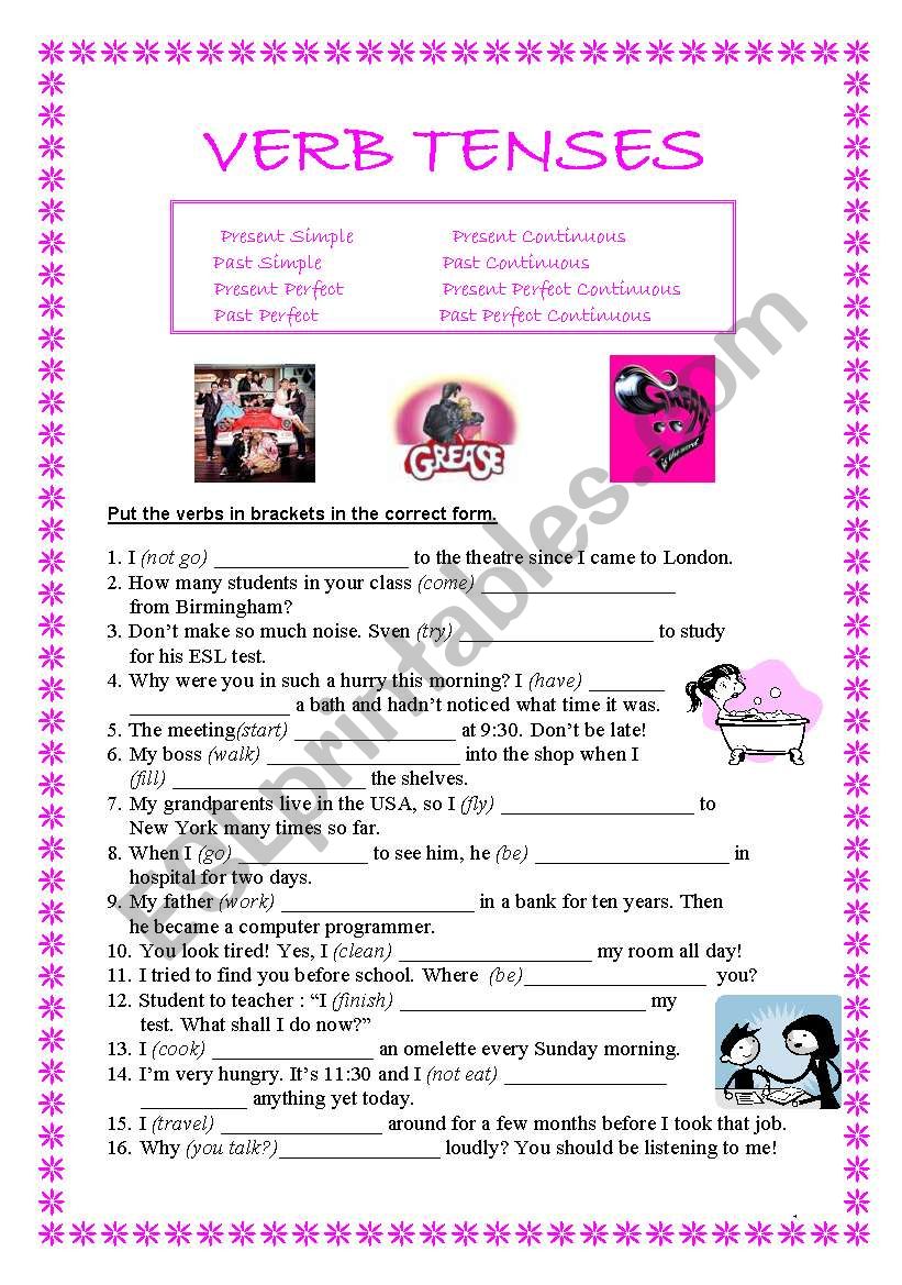 Verb Tenses Mix 2 worksheet