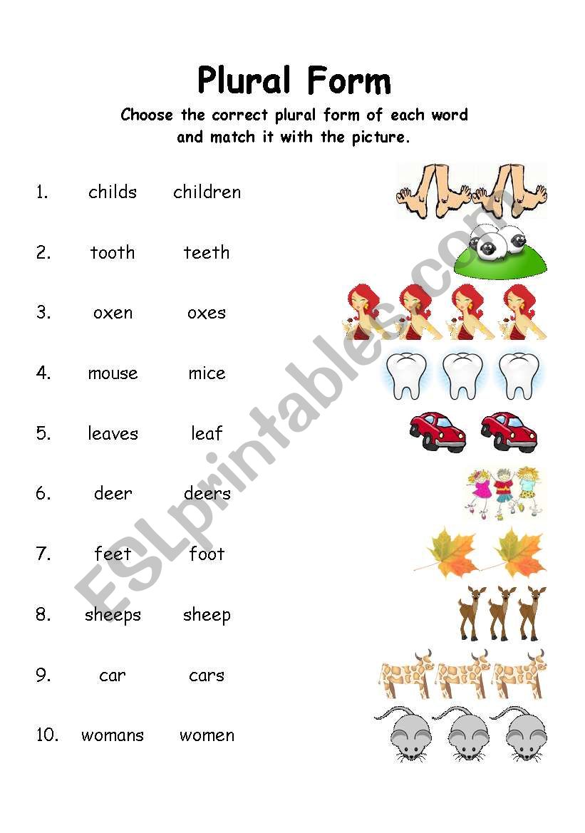 Plural Form Esl Worksheet By Flyawaytip