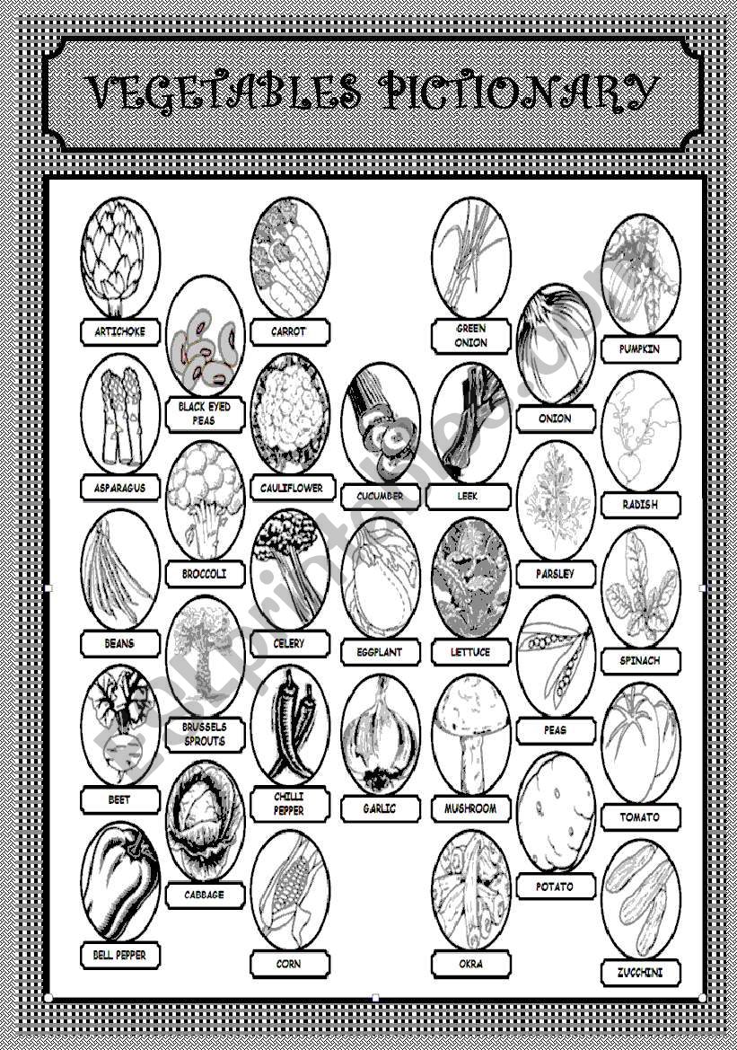 vegetables pictionary worksheet