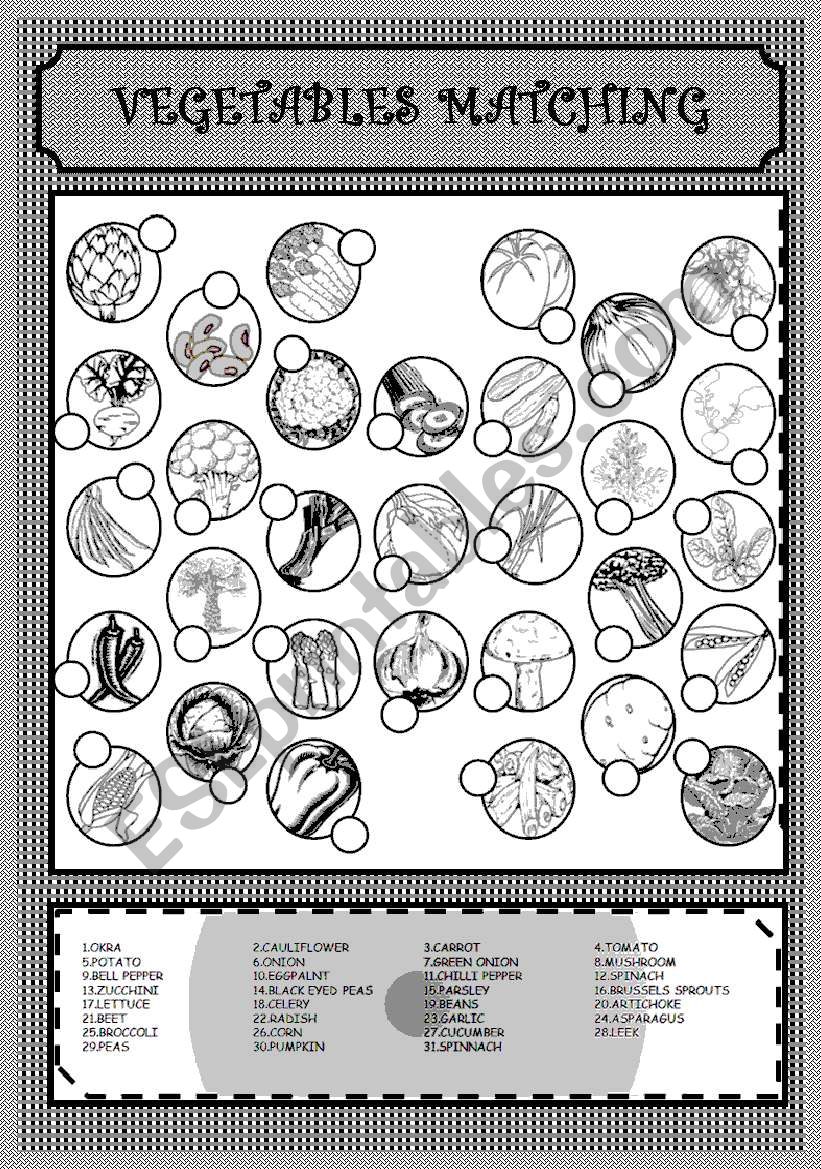 vegetables matching exercise worksheet