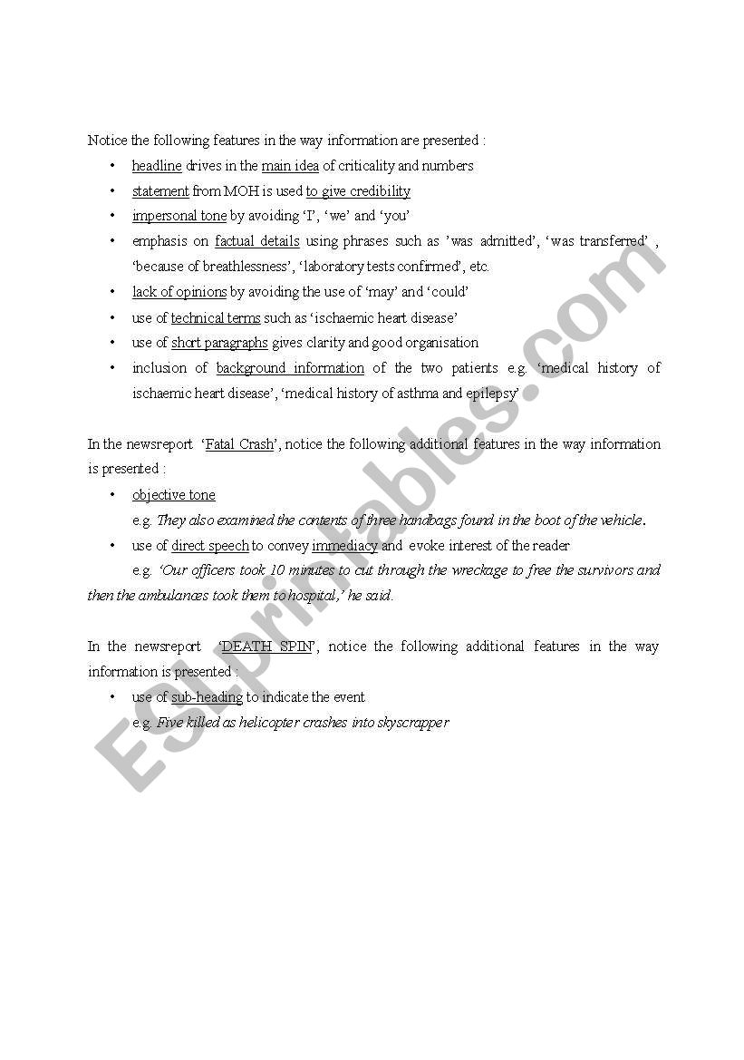 Structure of a newspaper report