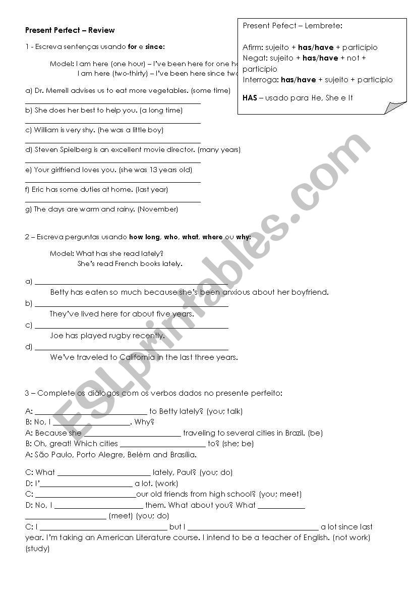 Present Perfect worksheet