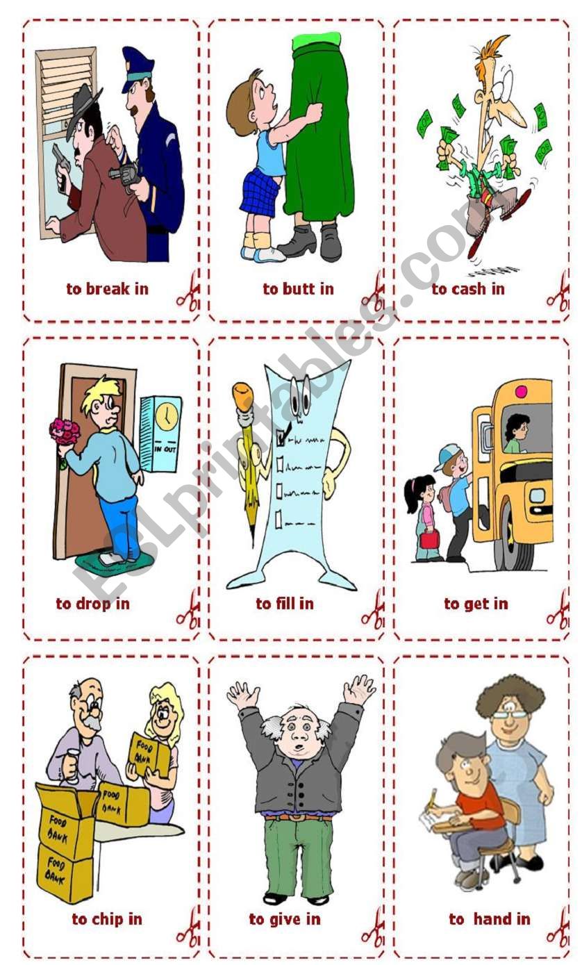 Phrasal verbs with in - Cards / Flash-cards