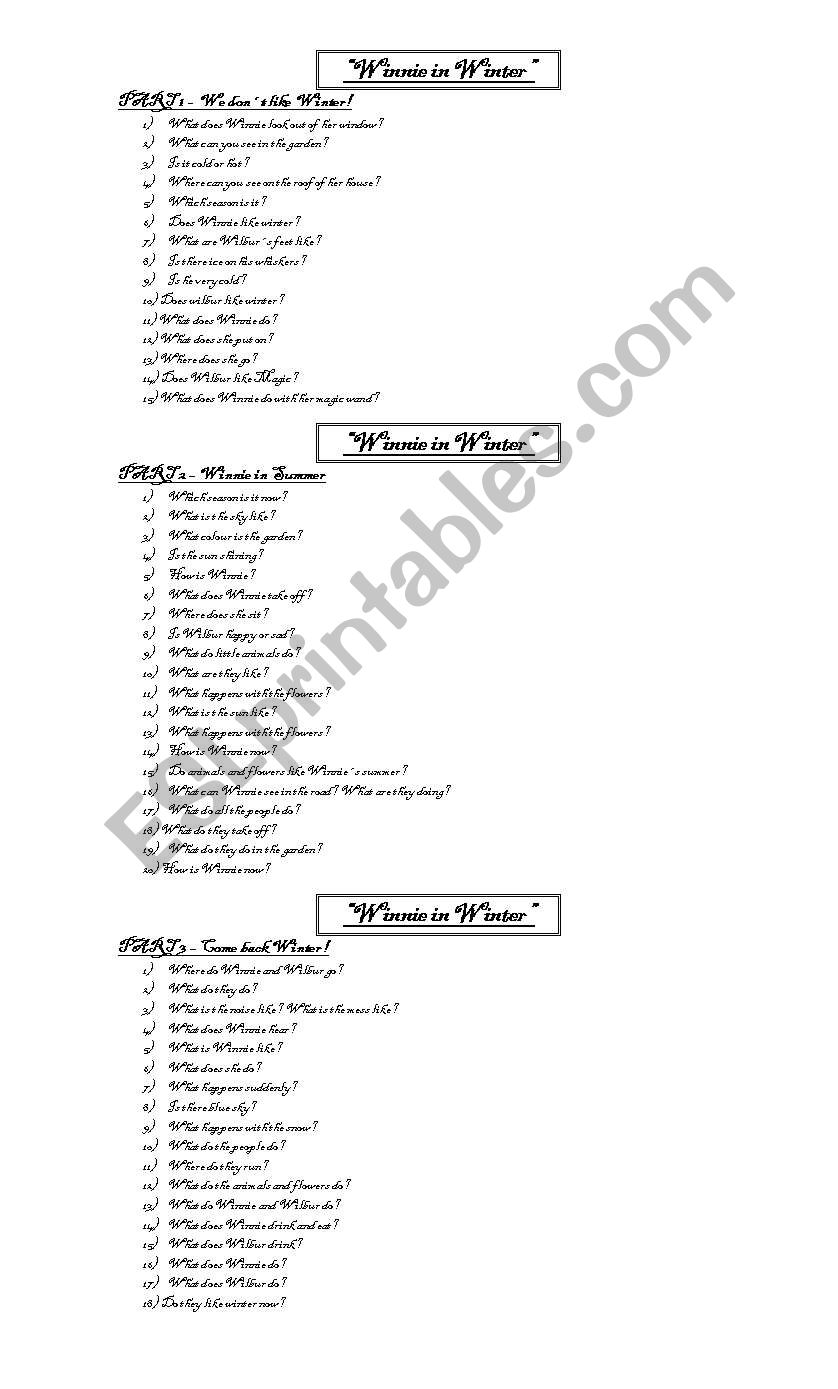Winnie in winter worksheet