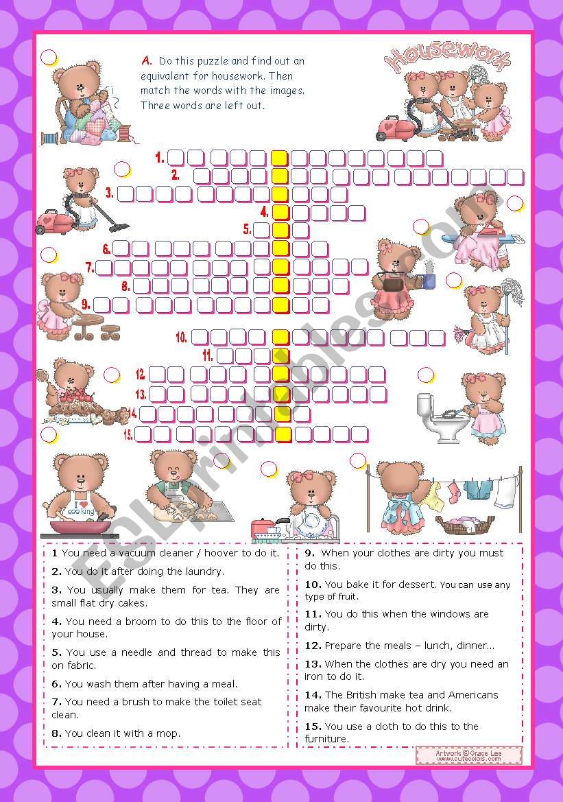 HOUSEWORK   (3/3)  - Crosswordpuzzle for Upper elementary students