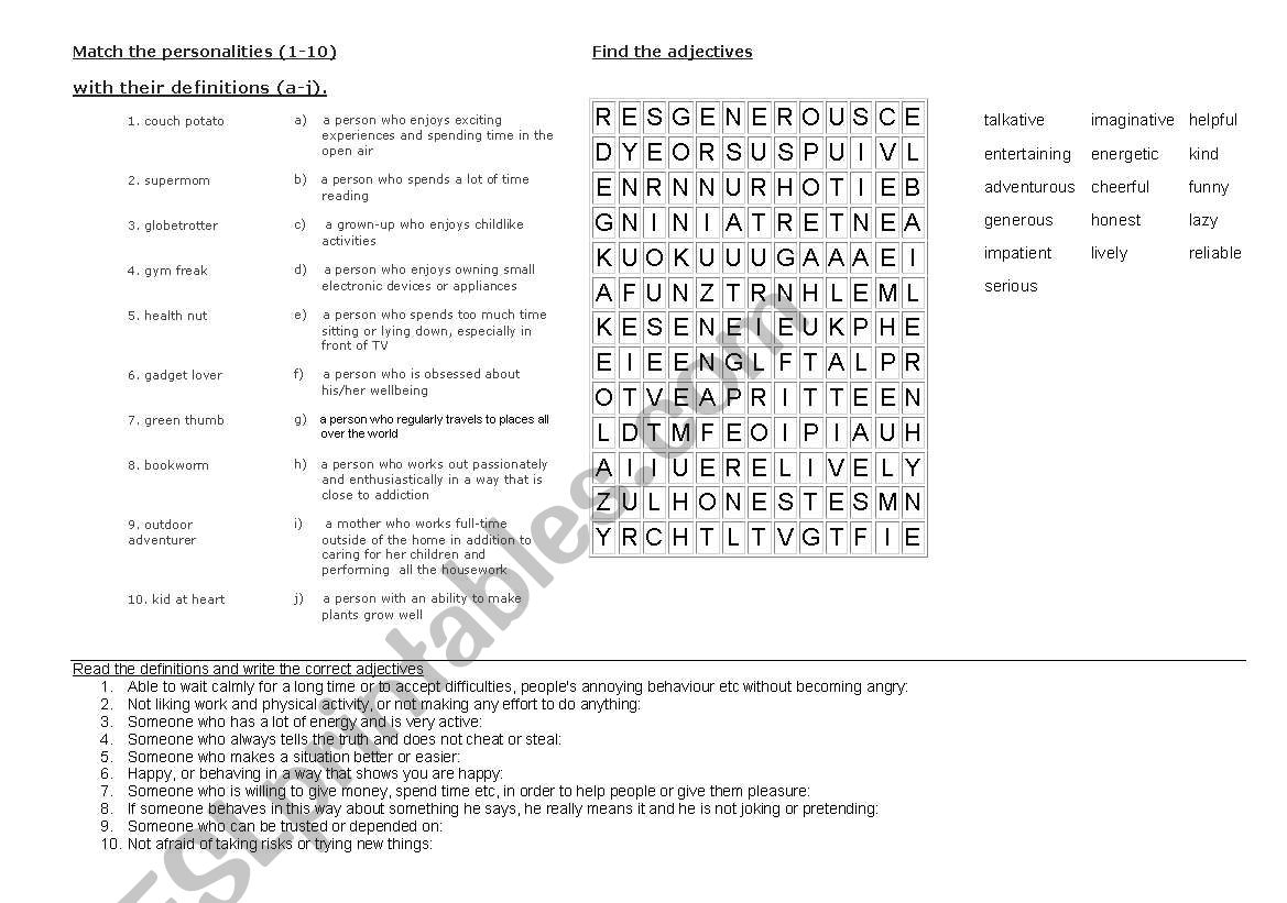 Personality  worksheet