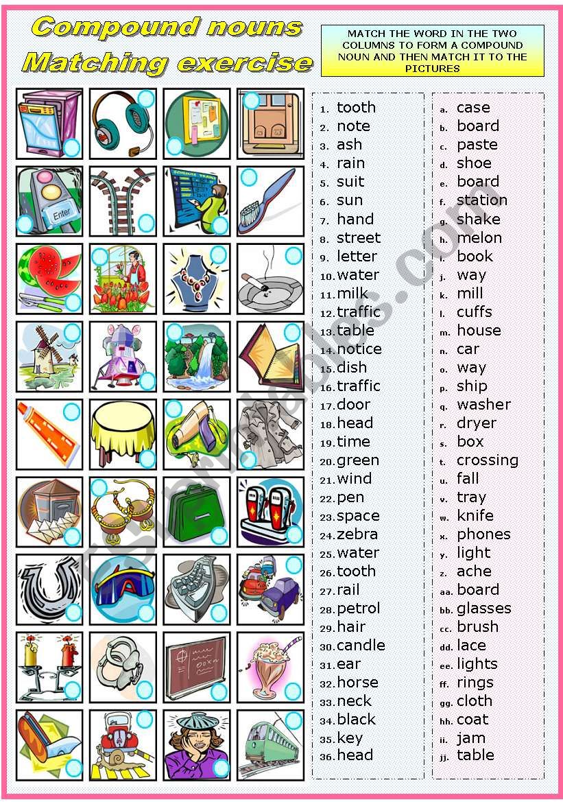 COMPOUND NOUNS - MATCHING EXERCISE (B&W VERSION INCLUDED)