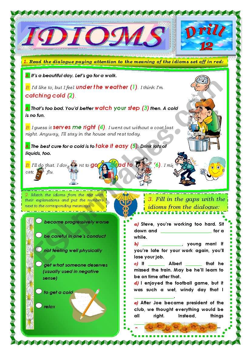 Idioms, Drill 12 worksheet