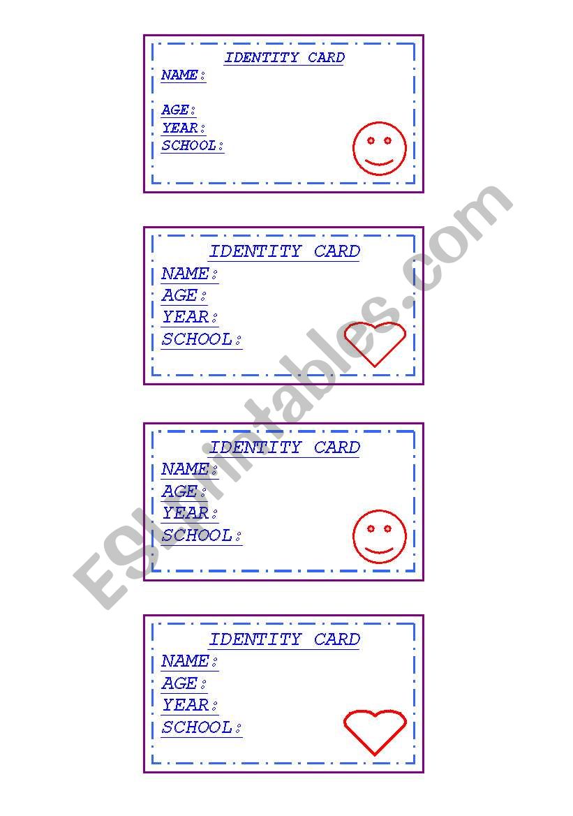 Identity Cards- First Class worksheet