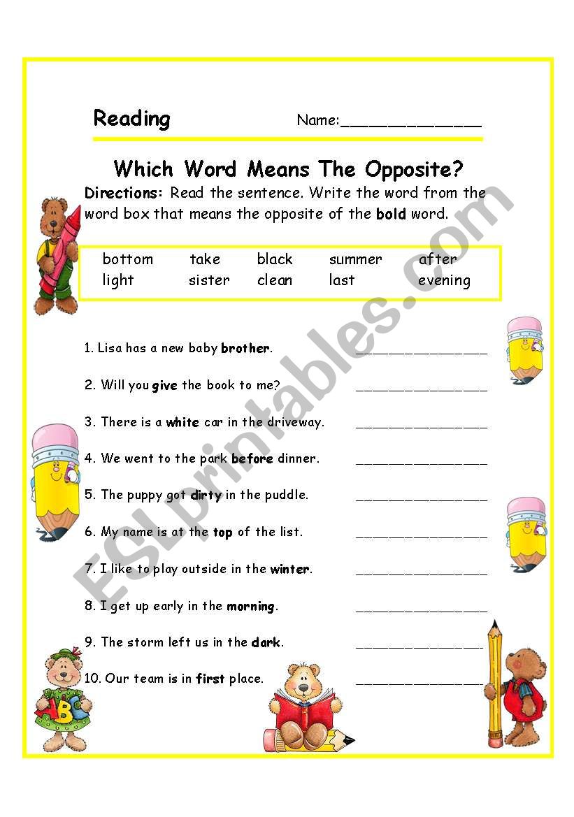 OPPOSITES worksheet