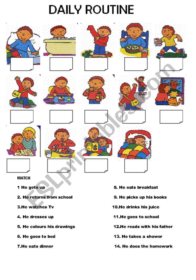 daily routine simple present match esl worksheet by ilona