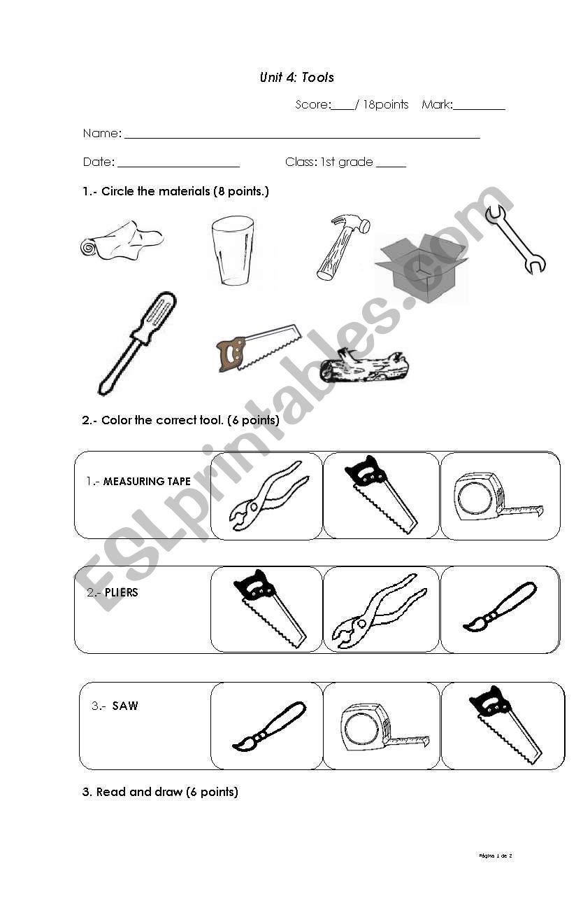 Tools Test worksheet