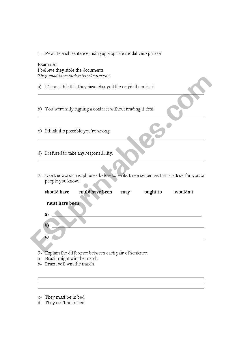 Modal Verbs worksheet