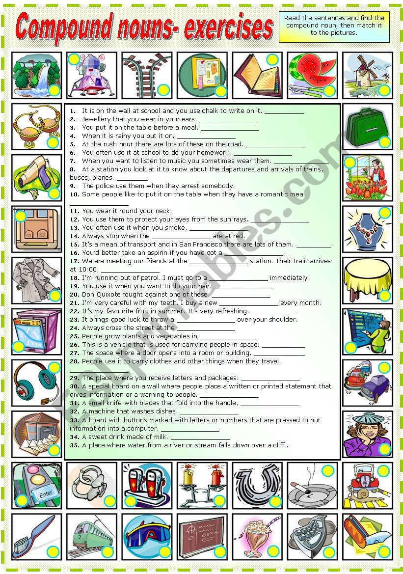 COMPOUND NOUNS -EXERCISES (B&W VERSION INCLUDED)