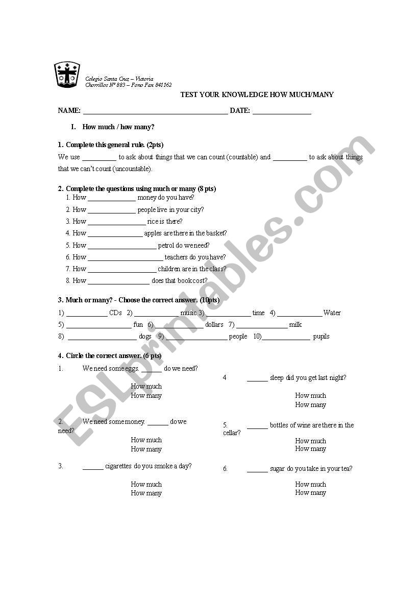 How much/How many worksheet