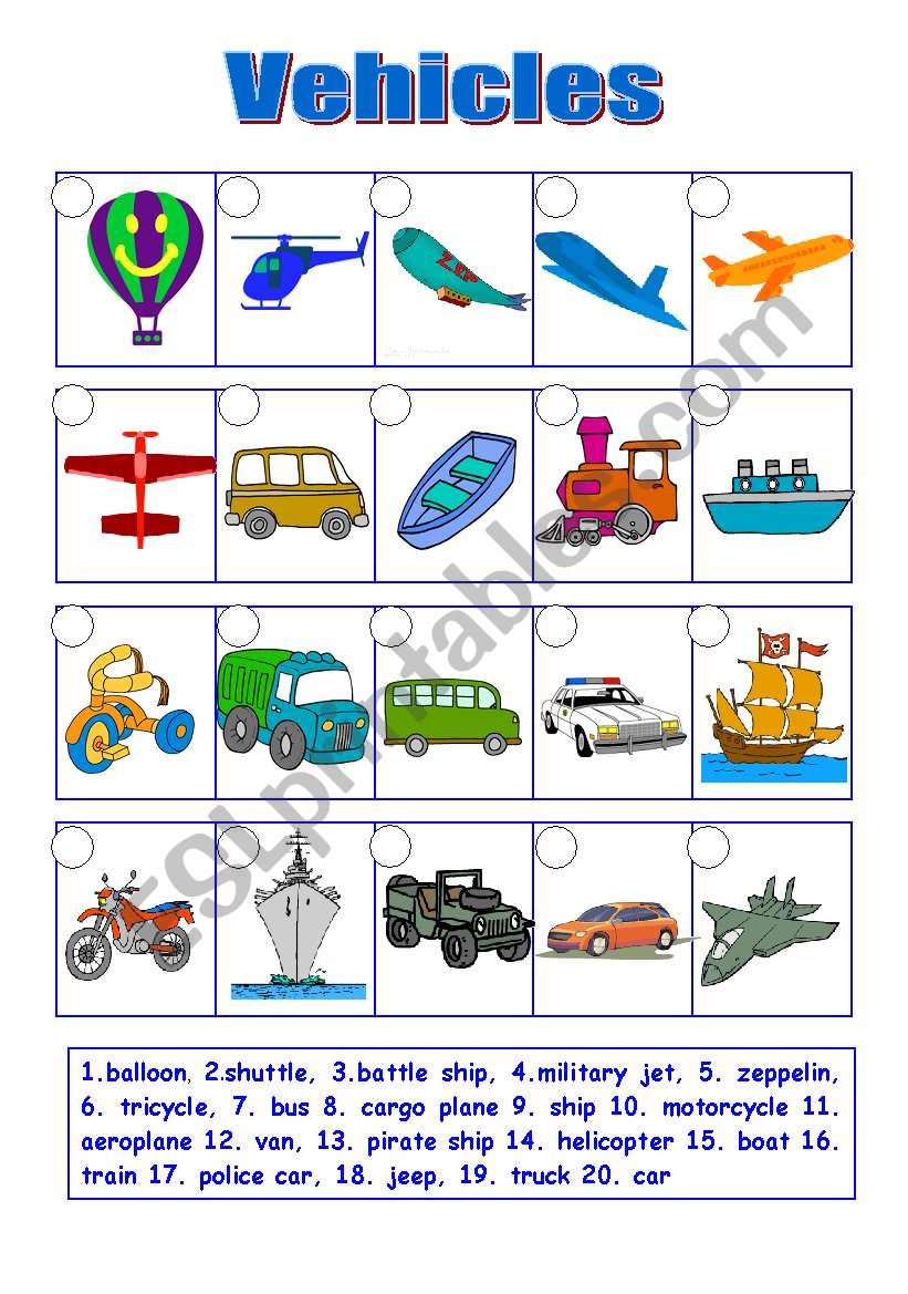 vehicles (11.08.09) worksheet