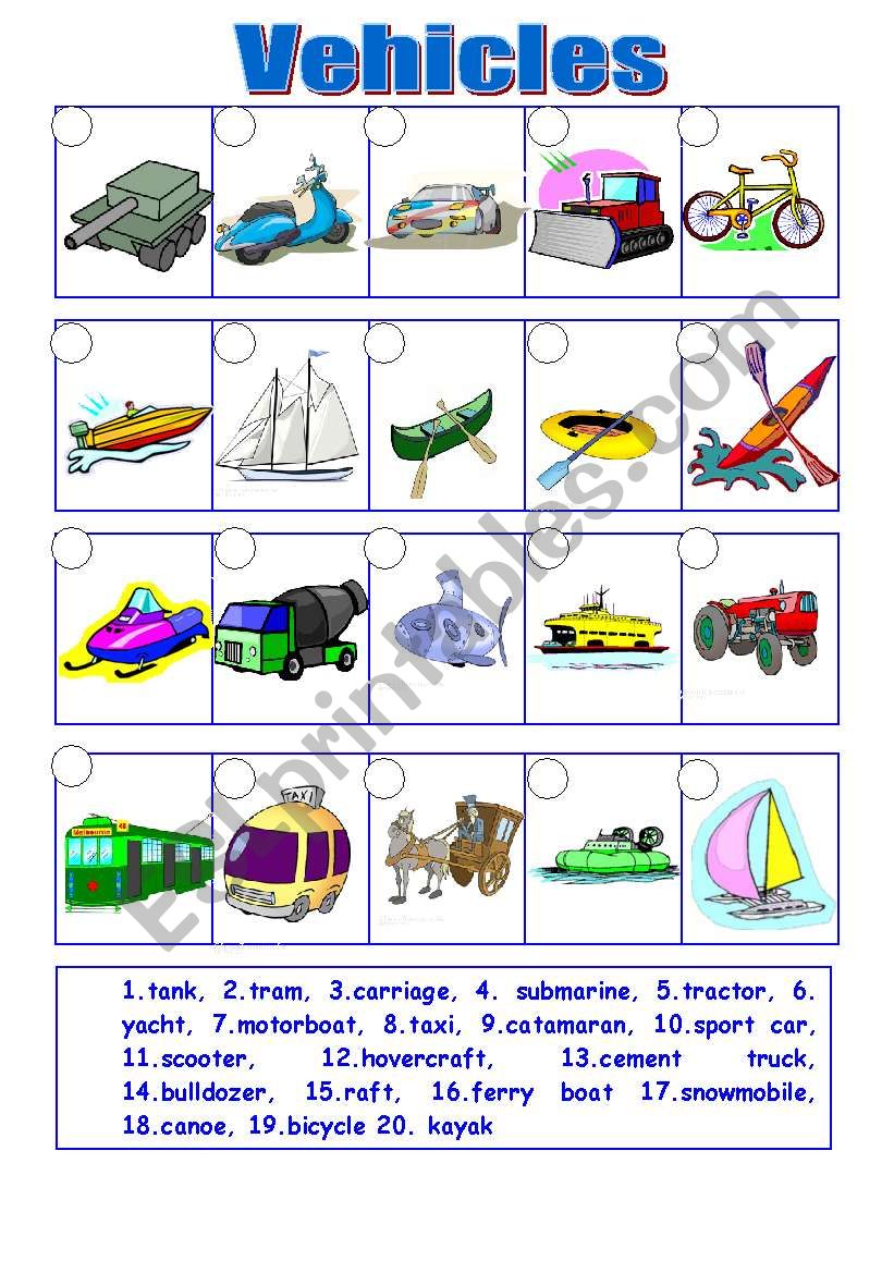 vehicles (11.08.09) worksheet