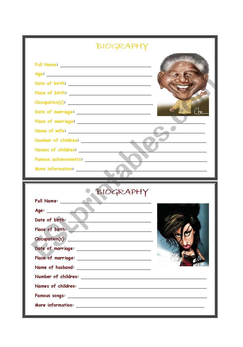 Biographies 4 worksheet