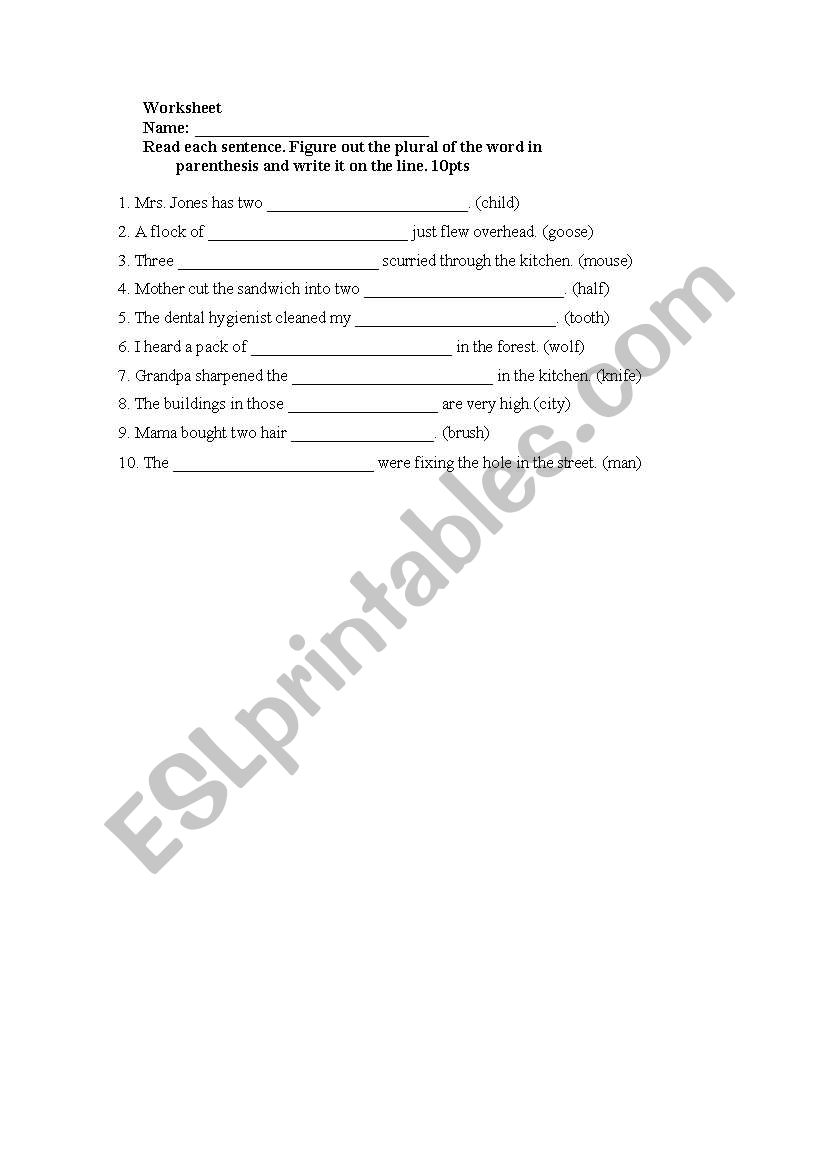 Nouns worksheet